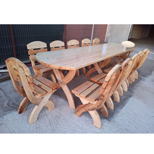 Mobilier de grădină din lemn masiv, set masă și 12 scaune
