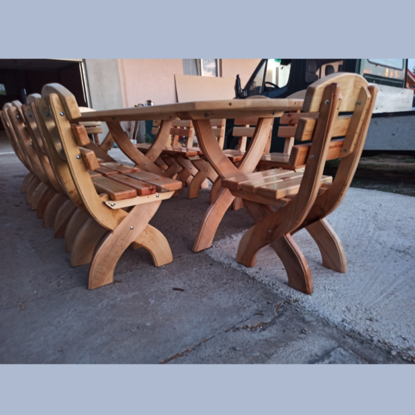 Mobilier de grădină din lemn masiv, set masă și 12 scaune - imagine 3