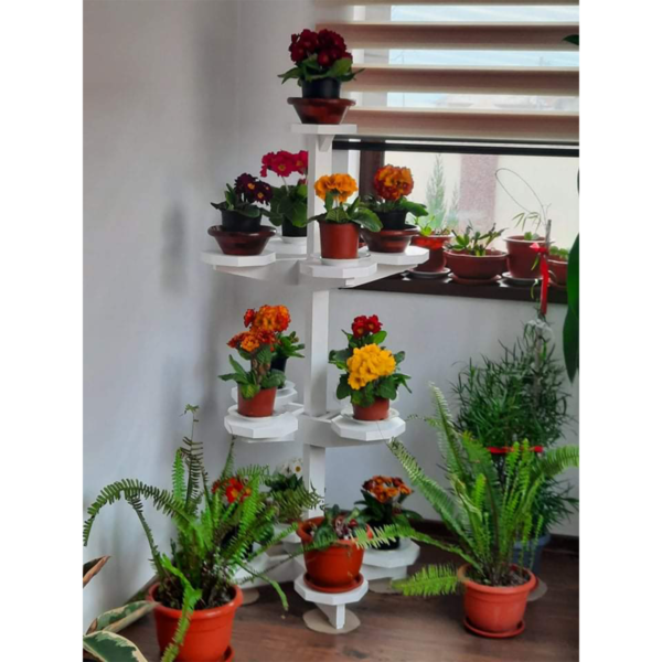 Suport de flori pentru interior din lemn masiv model NewLarge Tower