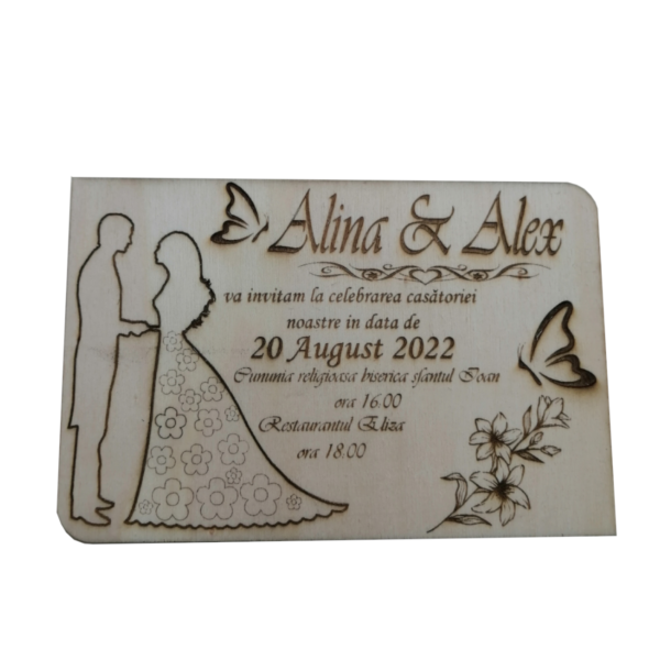 Invitații nuntă/ botez personalizate din lemn - imagine 2