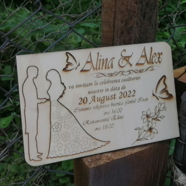 Invitații nuntă/ botez personalizate din lemn